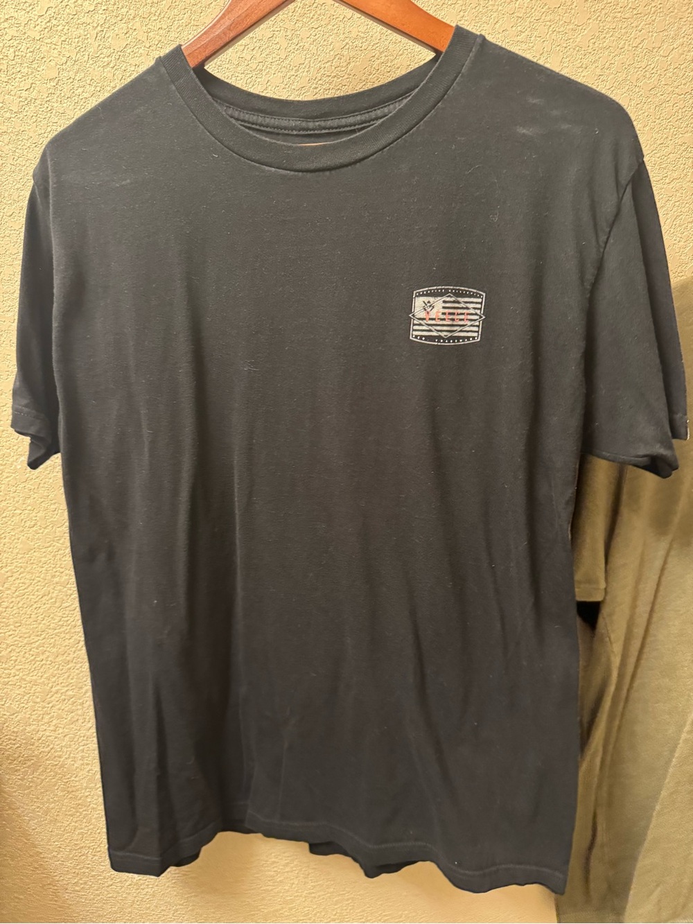 Men's Black Crewneck Short Sleeve T-Shirt with Flag Pocket Patch
